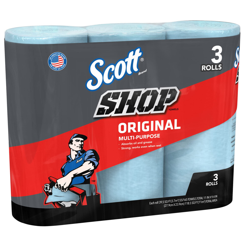 Scott Shop Towels Original 75143 - Heavy Duty Blue Towels - 3 Blue Rolls x 55 Disposable Towels (165 Paper Towels Total)