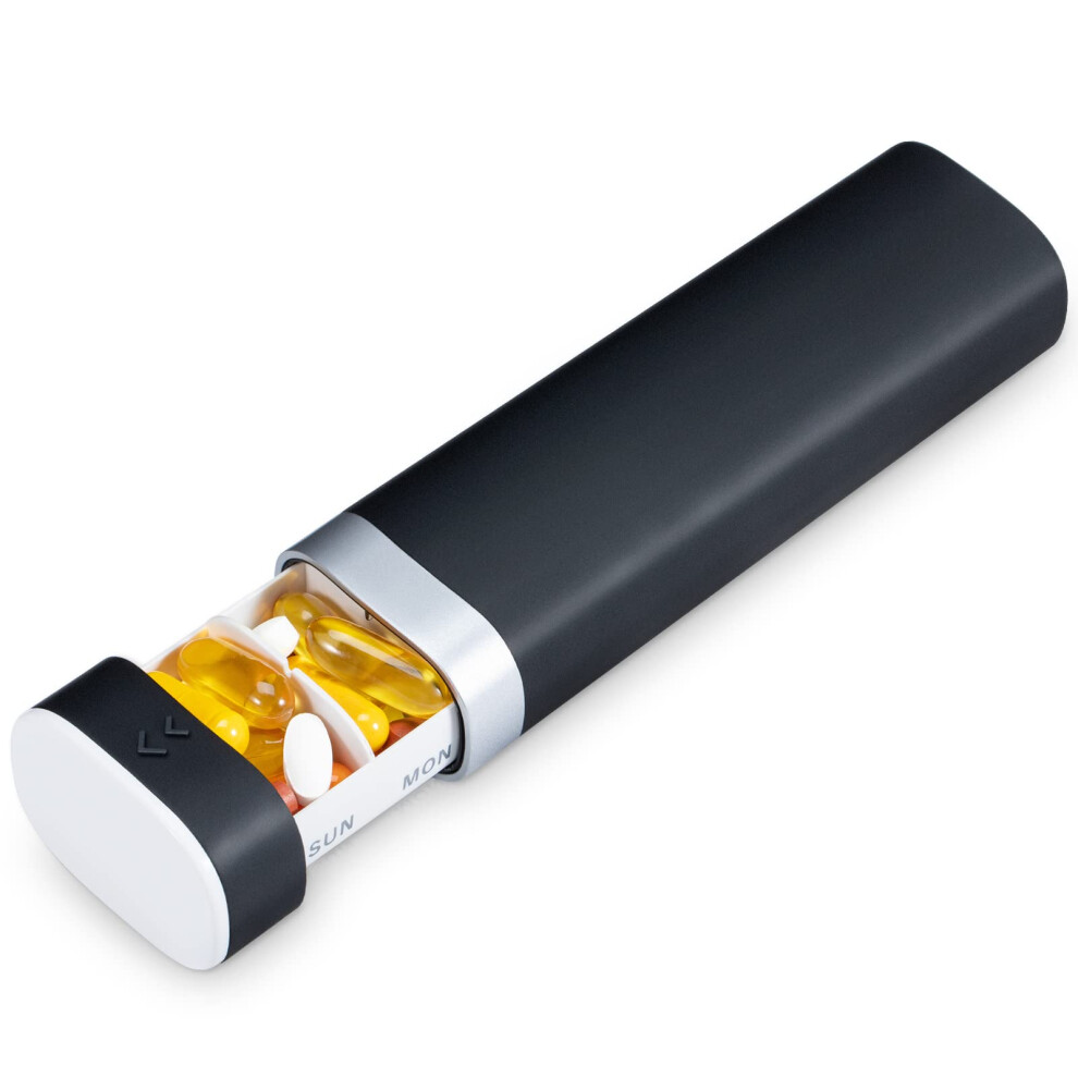Betife Black Pill Box 7 Day, Daily Pill Organiser, Weekly Travel Tablet Organiser, Cute Pill Holder To Hold Vitamins,