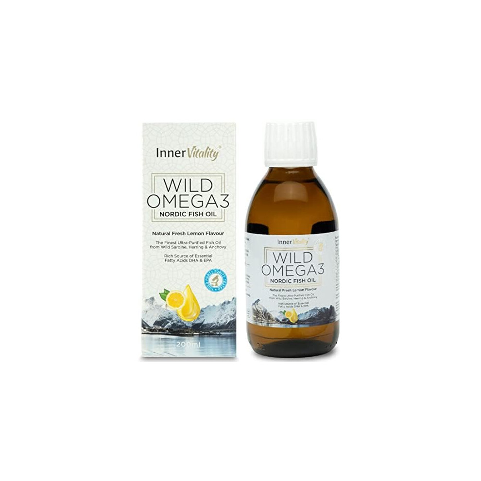 Omega 3 Fish Oil Liquid - Natural Fresh Lemon Flavour with NO Fishy Taste, High Strength DHA/EPA - 200ml Made from Wild