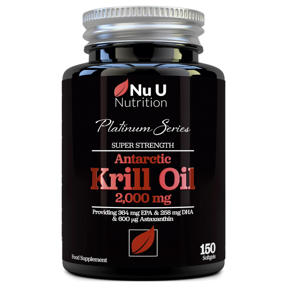 Antarctic Krill Oil Capsules High Strength 2000mg - 150 Softgels - Omega 3 Fish Oil Alternative - Source of EPA & DHA -