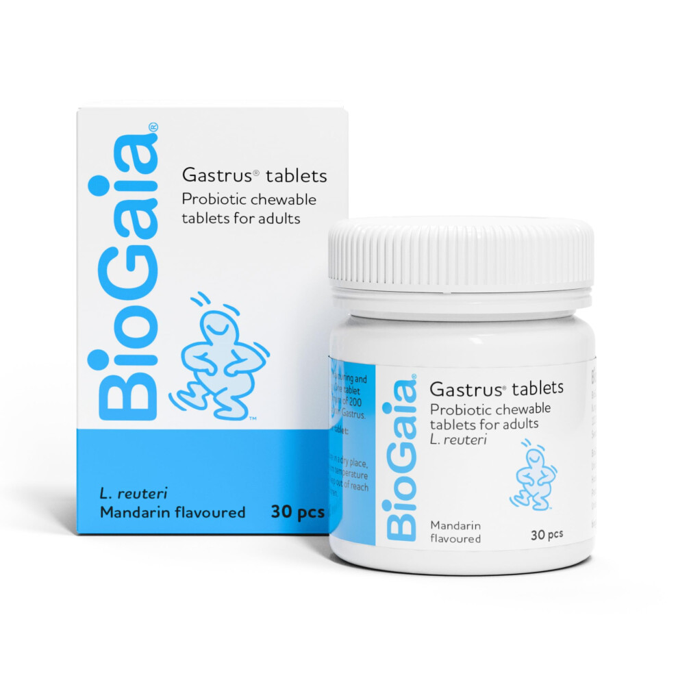 Biogaia Gastrus Advanced Probiotic Chewable For Gut Health, Dual Strains Of Patented Lactobacillus Reuteri, Premium Bacterial