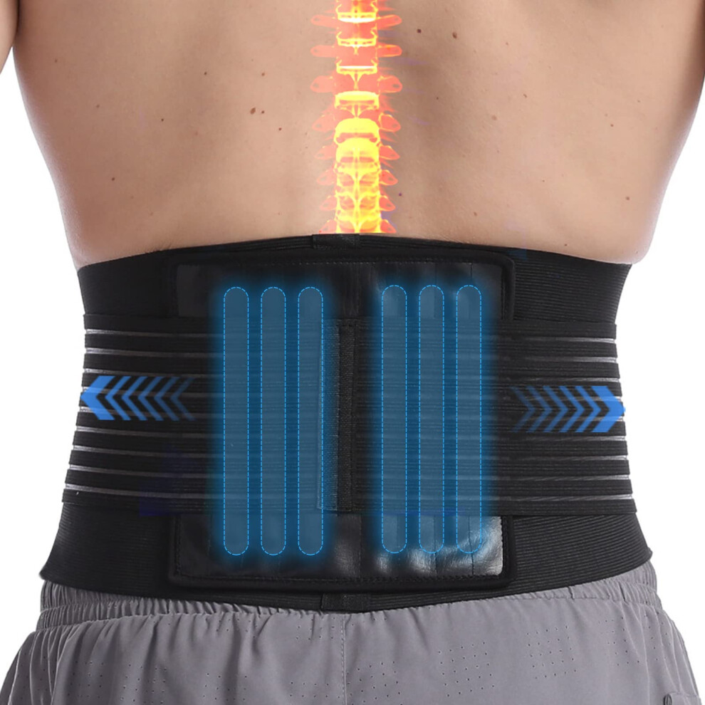 Paskyee Lower Back Support Belt With 6 Stays - Back Brace For Scoliosis & Sciatica Pain Relief - Lumbar Support Belt For Men And