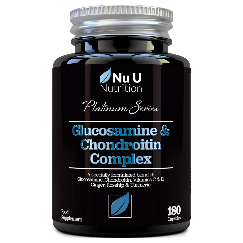 Glucosamine and Chondroitin High Strength Complex - 180 Capsules - with Turmeric, Ginger, Rosehip, Vitamin C & D - Joint