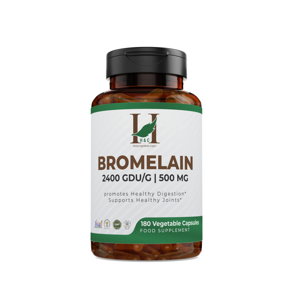 H&C Herbal Ingredients Expert H&C Bromelain Veg. Capsules 500 Mg (2400 Gdu/G) - 180 Capsules From Pineapple Extract