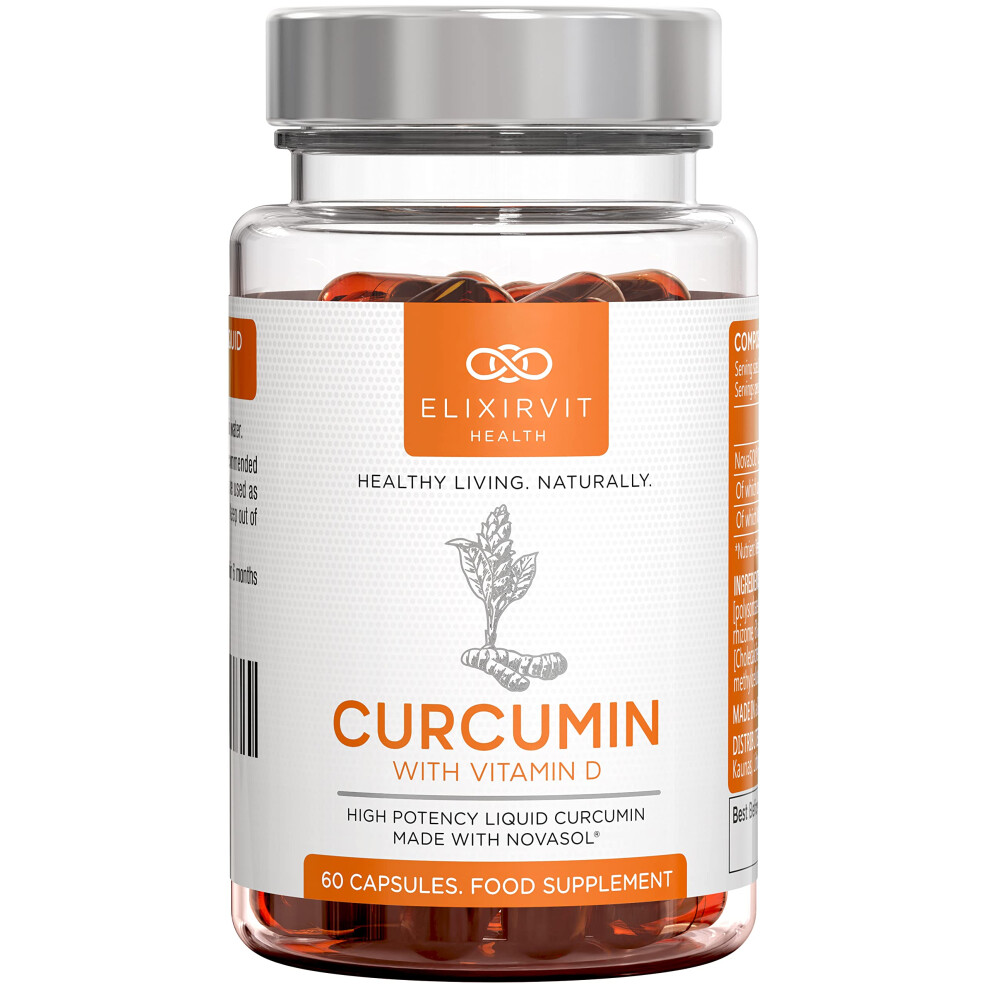 Elixirvit Liquid Curcumin With Vitamin D – 185X More Bioavailable Than Typical Turmeric/Curcumin Supplements – Advanced