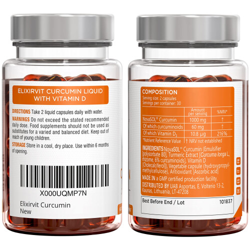 Liquid Curcumin with Vitamin D – 185x More Bioavailable Than Typical Turmeric/Curcumin Supplements – Advanced 1