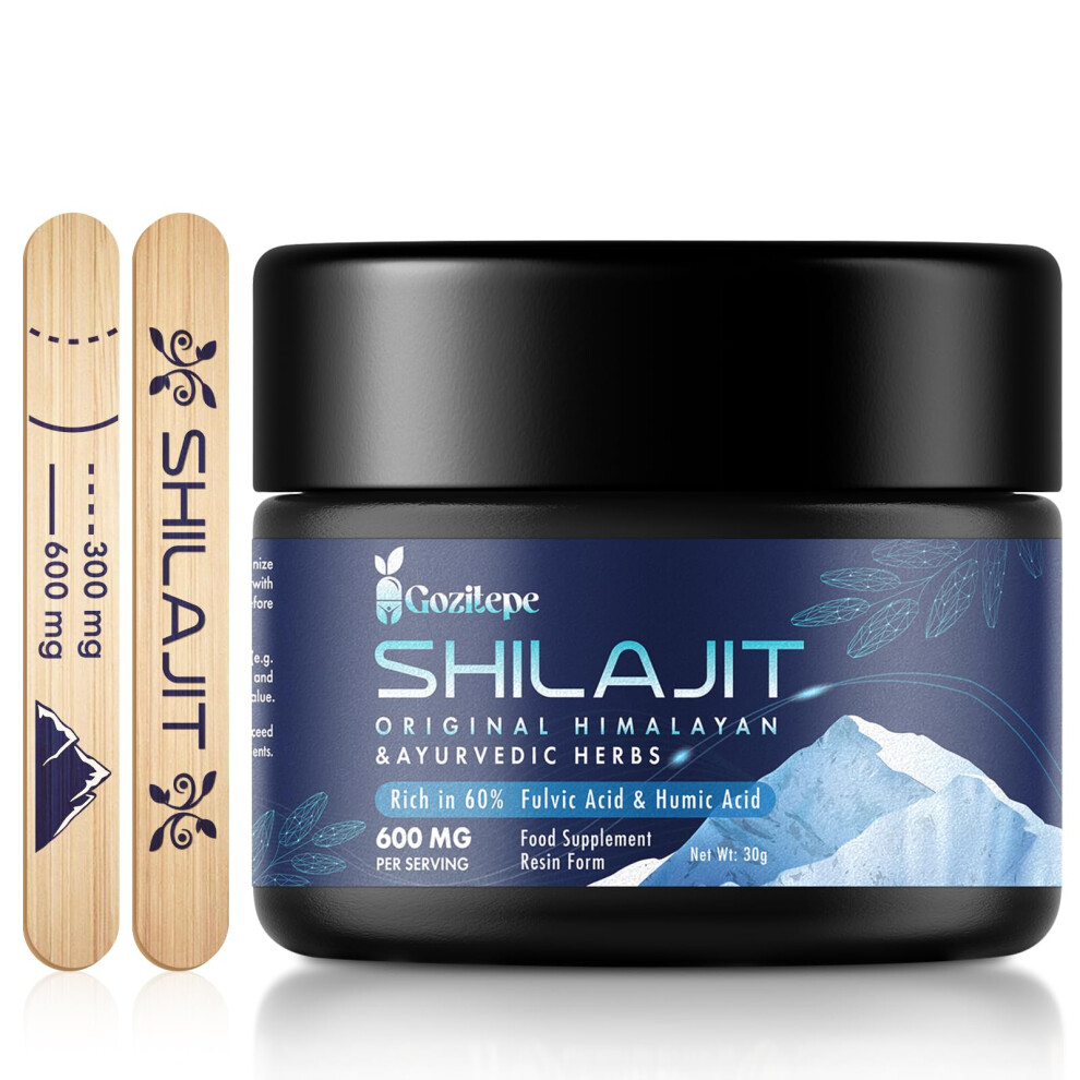 Gozitepe Shilajit Pure Premium Shilajit Resin, High Potency 600Mg Shilajit Complex Formula With Ayurvedic Herb Blend, 30 Grams