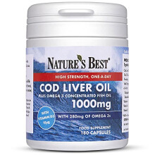 Premium Cod Liver Oil 1000mg Pure Omega 3's - 180 Capsules, 1-a-Day 6 Month's Supply - 280mg Omega 3 & 10µg Vitamin D3