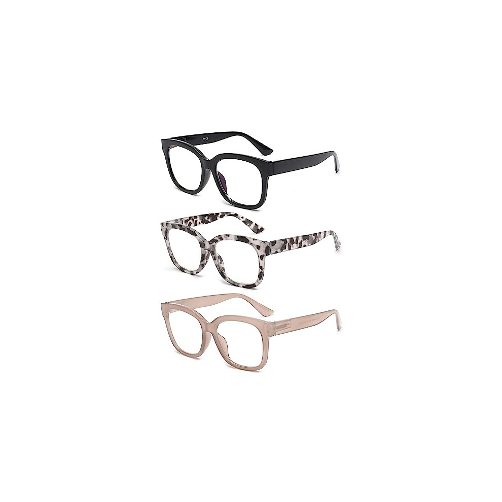 Jm Blue/Light 3 Pack Oversized Reading Glasses For Women Square Blocking Computer Readers Spring Hinge +1.5