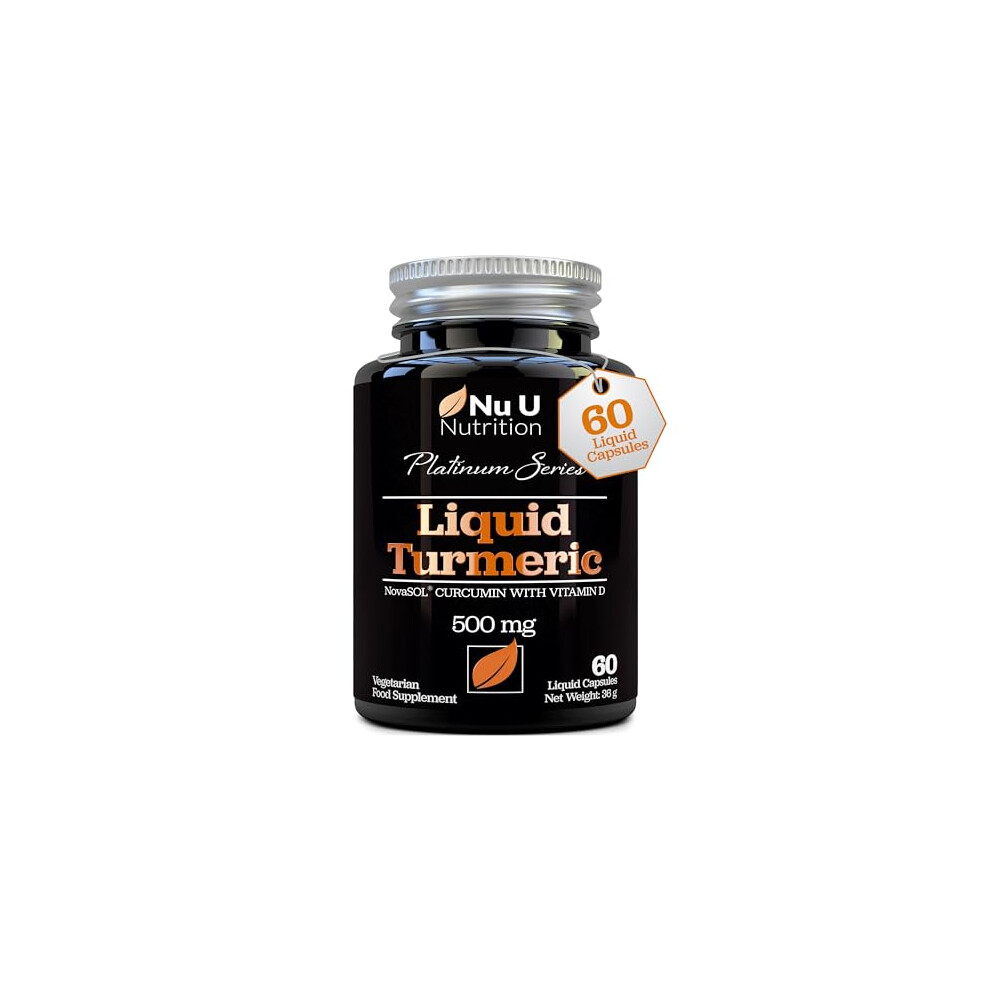 Nu U Nutrition Turmeric Curcumin Capsules (Liquid) With Vitamin D | 185 More Bioavailability Novasol Curcumin | High Strength
