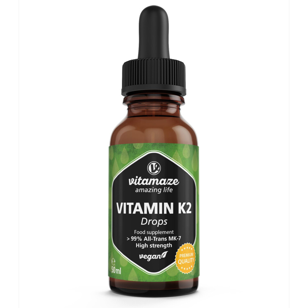 Vitamin K2 Drops, 200 mcg Vitamin K2 per Daily Dose, High Strength, Vegan & Liquid, MK-7 Menaquinone (> 99% All-Trans