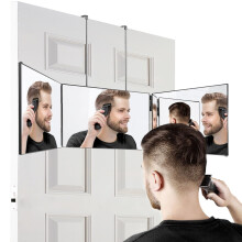 3 Way Mirror,360 Mirror Self Cut Hair,Adjustable & Foldable Portable Trifold Mirror with Height Retractable Hook,for DIY