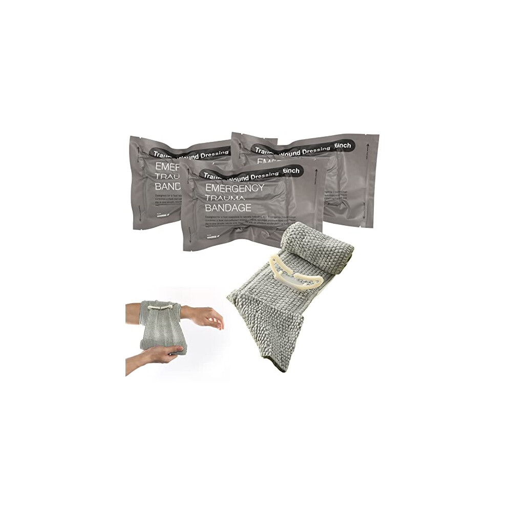 Aorops Israeli Bandage, 3 Pack 6 Inch Vacuum Sterile Compression Bandages Hemostatic Dressing, Emergency Tourniquet Bandage For
