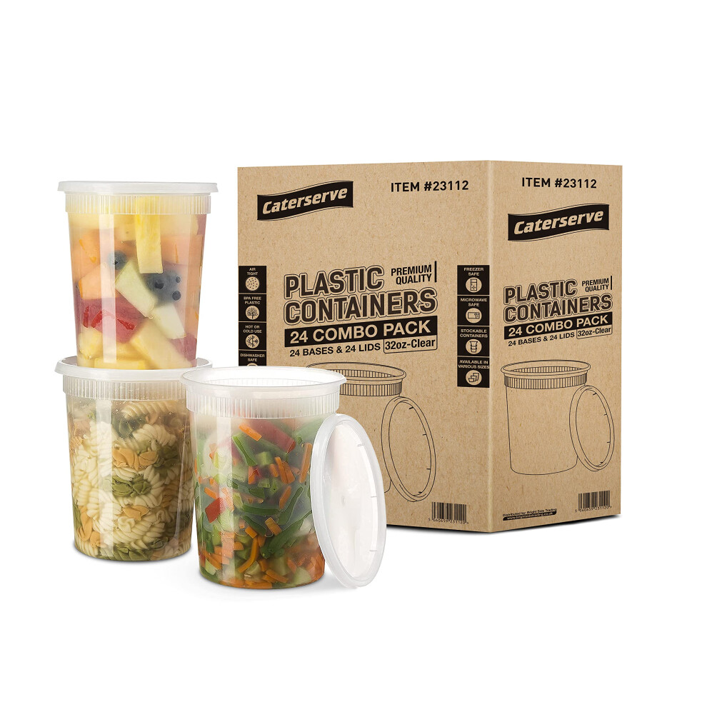 Caterserve 24 x 950ml Plastic Food Storage Containers with Lids Clear - Image 4