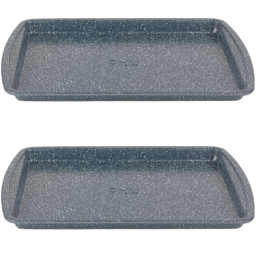 COMBO-5445 Baking Tray Set of 2 – 38 cm Non-Stick Flat Sheet for Oven up to 220C, Swiss Roll/Cookie Trays, Carbon