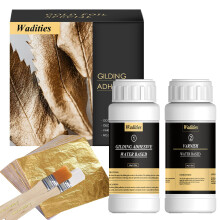 Gold Leaf Gilding Adhesive Set, 100ml Water Based Metal Leaf Glue and 100ml Varnish, Gold Leaf Sheets 100 pcs, 2 Brushes