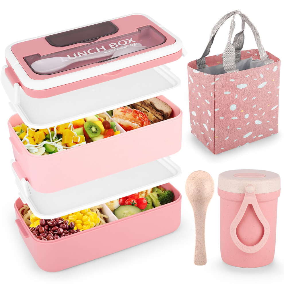 Lunch Box, 1600ml Bento Box with Bag and Cutlery, Lunch Box with Compartments, Leak-Proof Bento Lunch Box, Lunch Box for