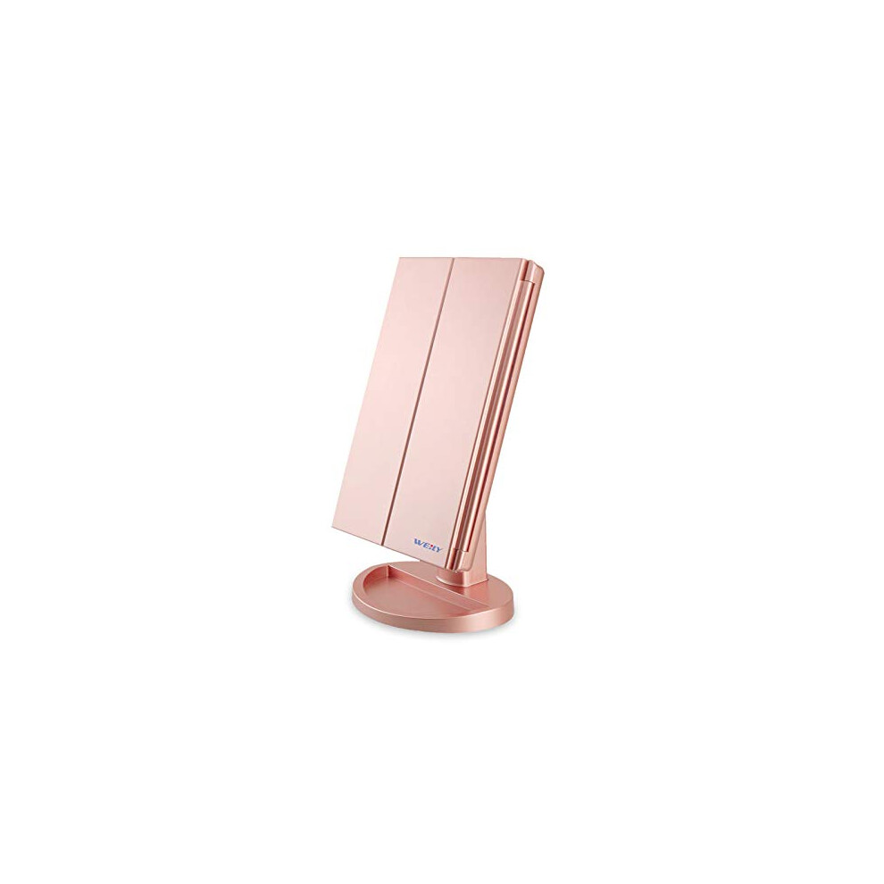 Weily Vanity Makeup Mirror,1X/2X/3X Tri-Fold Makeup Mirror With 21 Led Lights And Adjustable Touch Screen Lighted Mirror