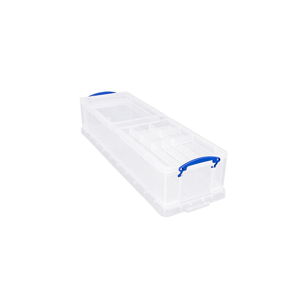 Really Useful Plastic Storage Box 22 Litre With 2 Trays, 1 Plain Tray + 1 Office Tray Clear