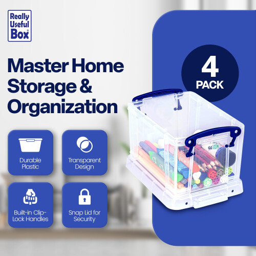 Really Useful Really Useful Plastic Storage Box 1.6 Litre Clear (Pack of 4) 1