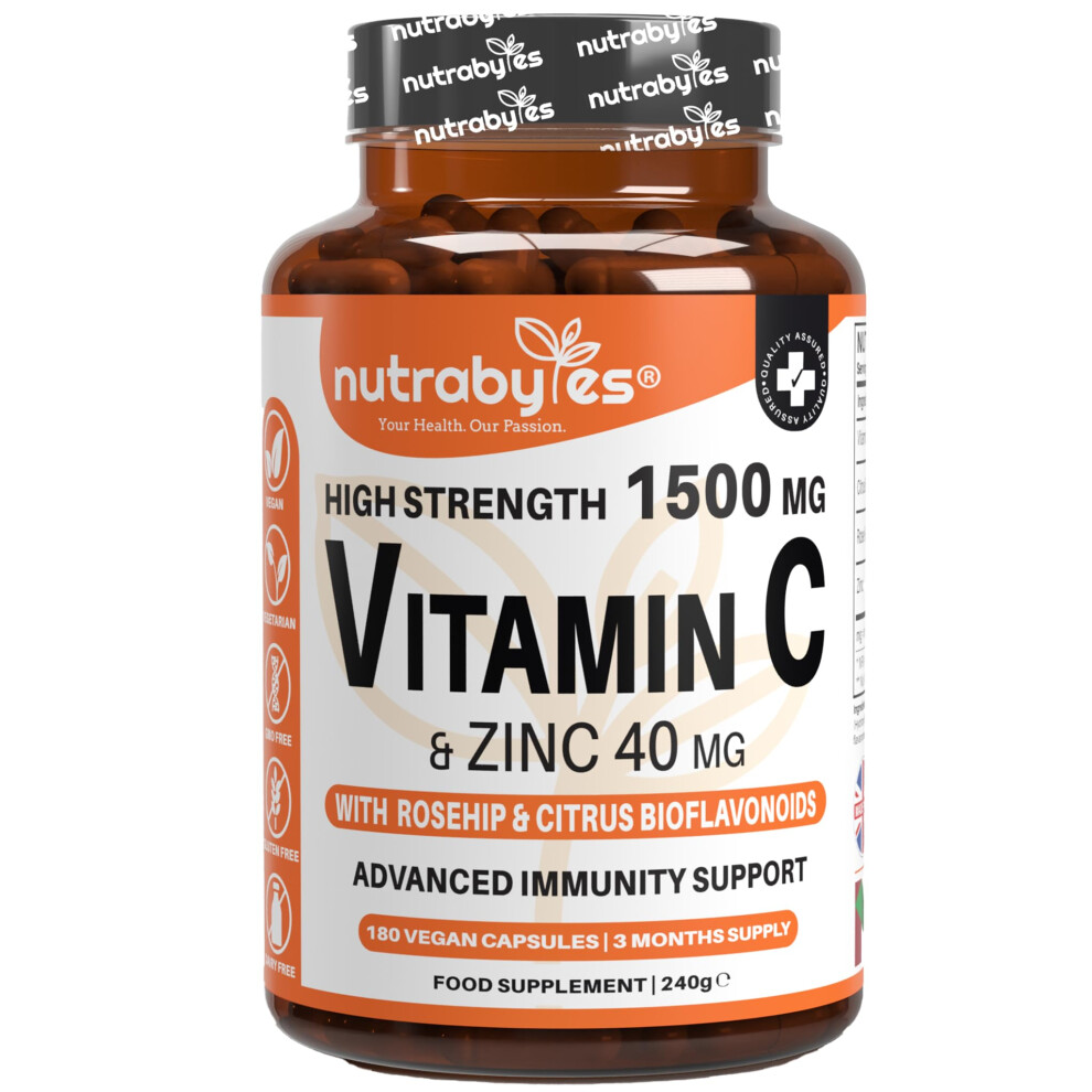 Nutrabytes High Strength Vitamin C And Zinc Capsules | Vitamin C 1500Mg And Zinc 40Mg | Enhanced With Rosehip And Citrus