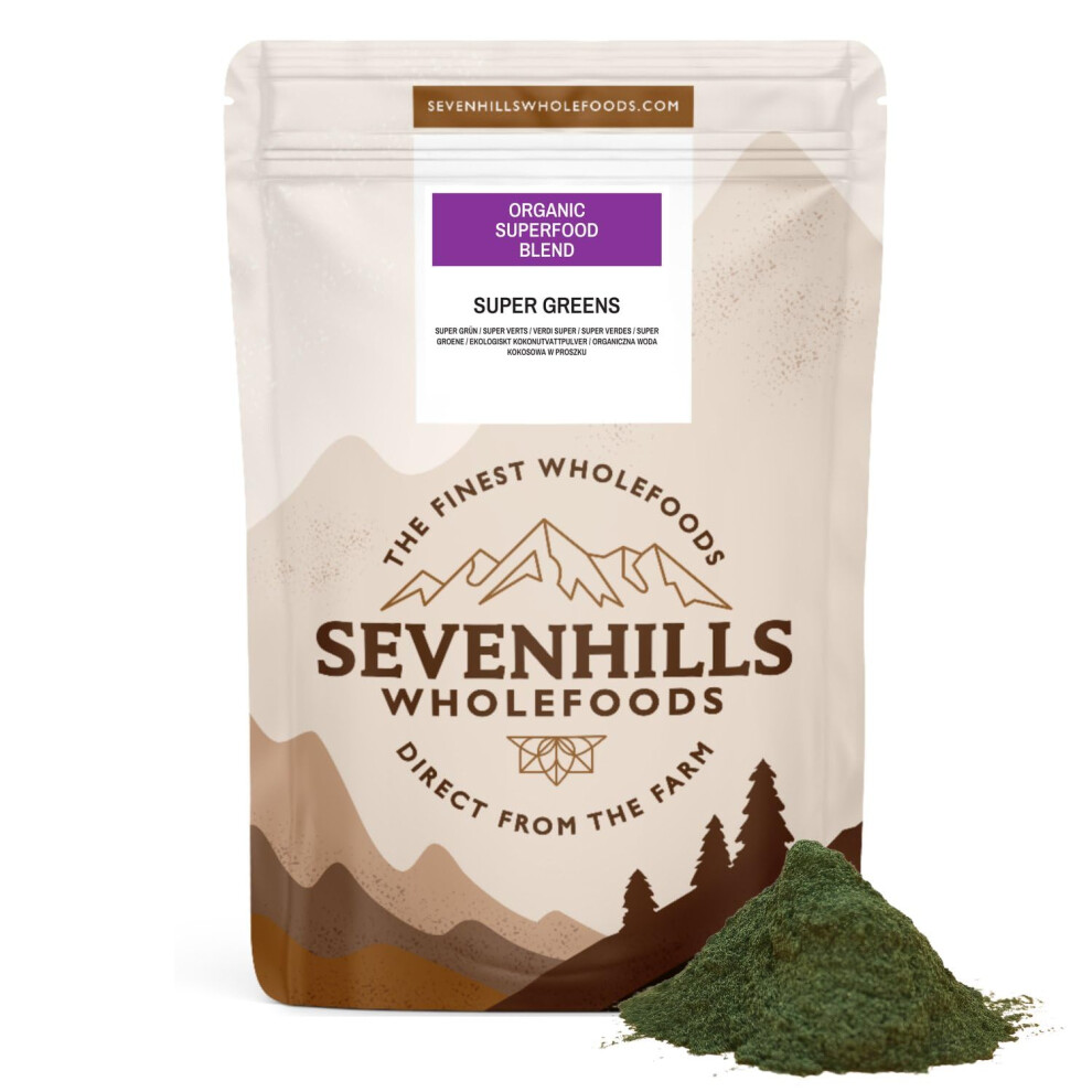 Sevenhills Wholefoods Super Greens Organic Superfood Blend 400G, With Spirulina, Chlorella, Wheatgrass & Barley Grass