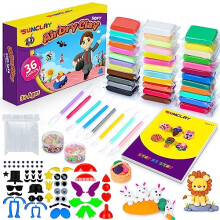 SUNCLAY Air Dry Clay Kit: 36 Colours, 80-Page Project Booklet, 8 Tools, 5 Accessories – Kid-Friendly Modelling Craft (Ages 3–12)