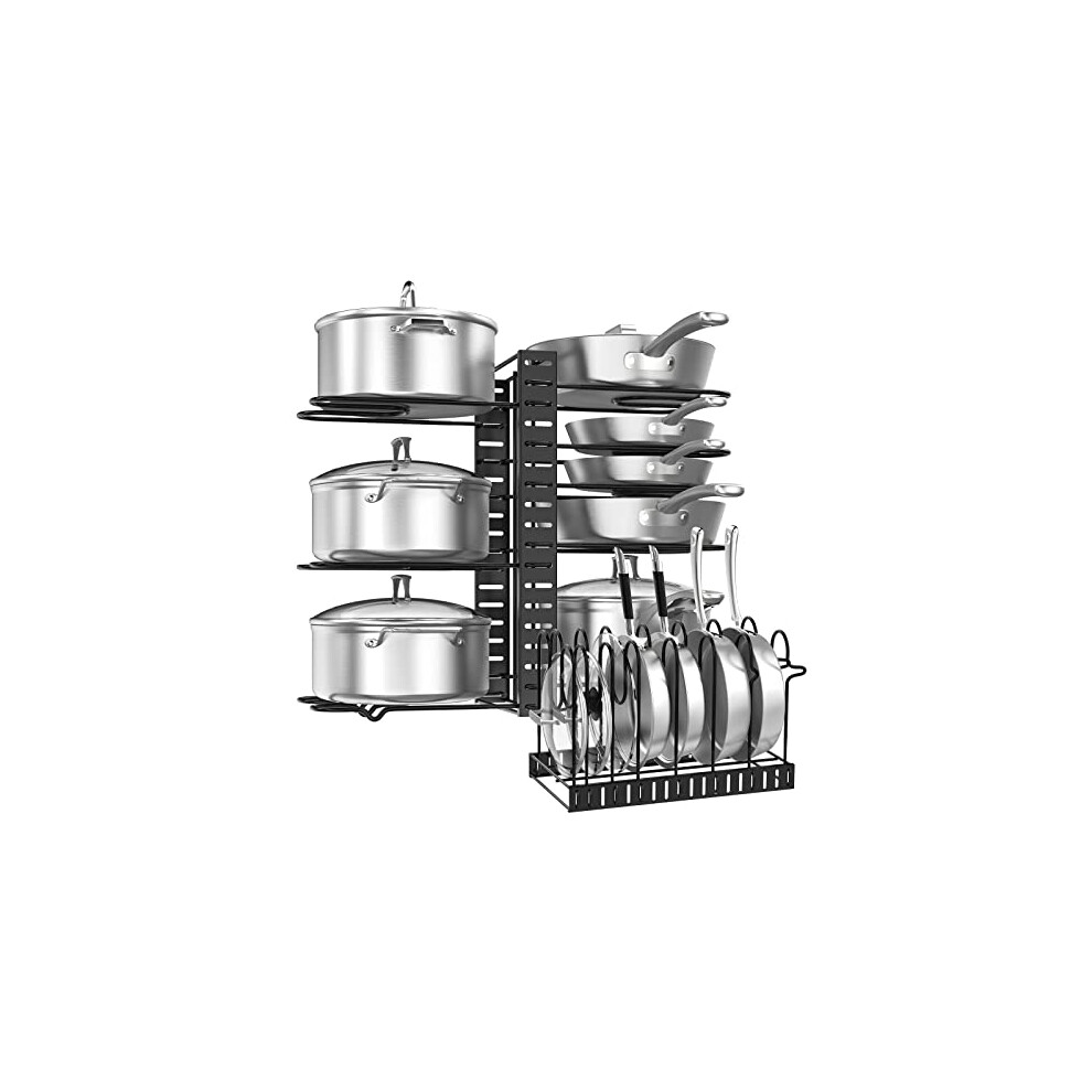 Pan Organiser for Kitchen Cupboard, Pot and Pan Stand Rack with 8 Adjustable Non-slip Dividers, Saucepan Storage
