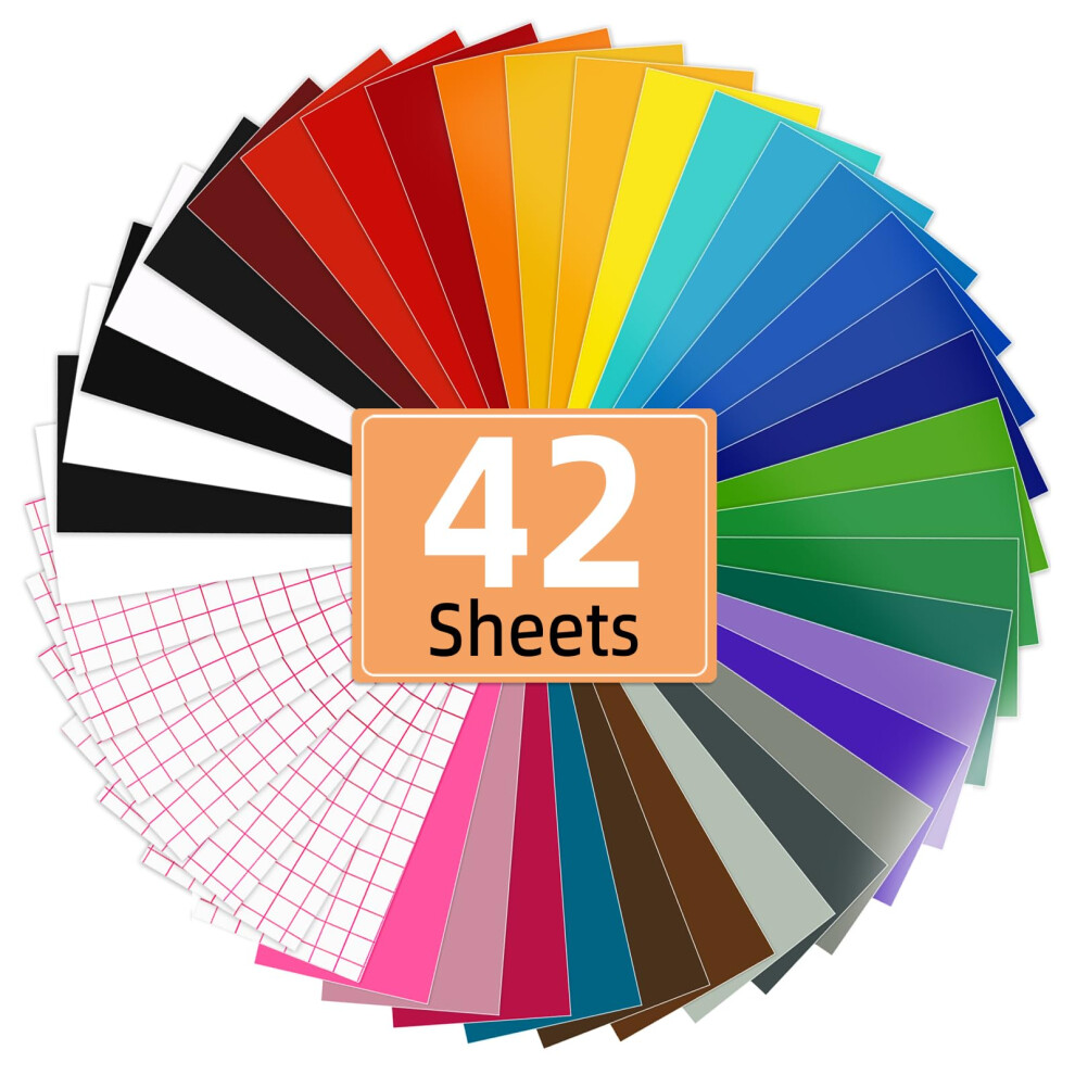 Permanent Vinyl for Cricut - Lya Vinyl 42 Pack 12" x 8", Self Adhesive Vinyl Sheets Bundle and Include Transfer Tape for