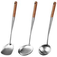 Wok Spatula and Ladle,Skimmer Ladle Tool Set, 17Inches Spatula for Wok, 304 Steel Wok Spatula