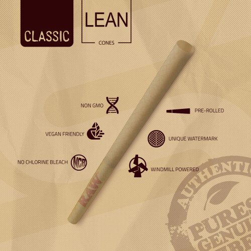 Cones Classic Lean Size | 50 Pack | Natural Pre Rolled Rolling Paper with Tips & Packing Sticks Included 2