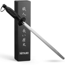 Kimura Professional Honing Steel, 12 inch Honing Rod, Carbon Steel Knife Sharpener, Magnetized Steel, Ergonomic &