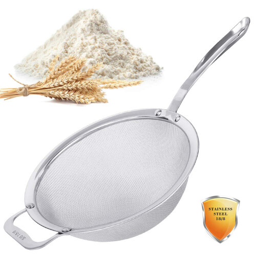 Stainless Steel 18/8 Mesh Strainer, 30 Mesh Extra Fine Quinoa Sieve, with Solid Sturdy Handle, 9" Large Flour Filter
