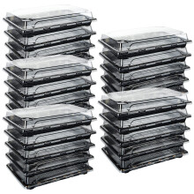 25 Pcs Reusable Small Plastic Buffets Catering Trays with Lids, 261mmx190mm Sweet Treat and Sandwich Platter Trays,