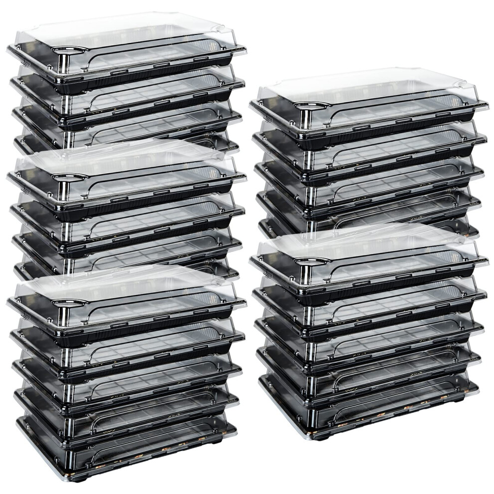 25 Pcs Reusable Small Plastic Buffets Catering Trays with Lids, 261mmx190mm Sweet Treat and Sandwich Platter Trays,