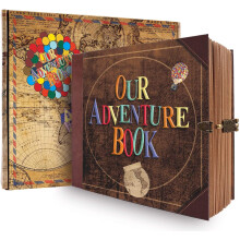 Our Adventure Book Scrapbook Photo Album, 146 Pages 8.9 * 7.7 Inch Retro Style Embossed Letter Cover Travel Journal