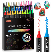 Dual Tip Acrylic Paint Pens, 36 Colours Dot & Fine Tip Paint Marker Pens, Paint Pens for Rock Painting, Ceramic, Wood,