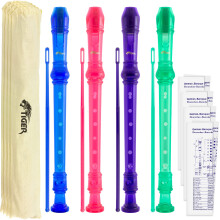 Pack of 4 Coloured Descant Recorders - With Cleaning Rod & Case