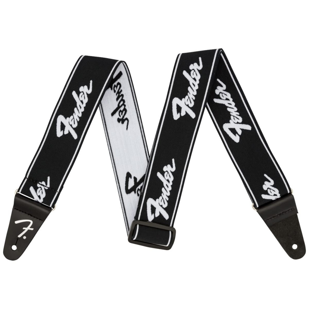 Fender Weighless Running Logo Guitar Strap, 2In, Black/White