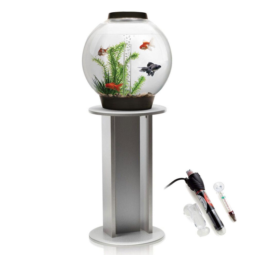 biOrb Classic 30L Aquarium in Black with MCR LED Lighting, Silver Stand and Heater Pack