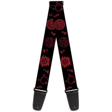 Guitar Strap - Supernatural Symbols Scattered Black/Red - 2" Wide - 29-54" Length