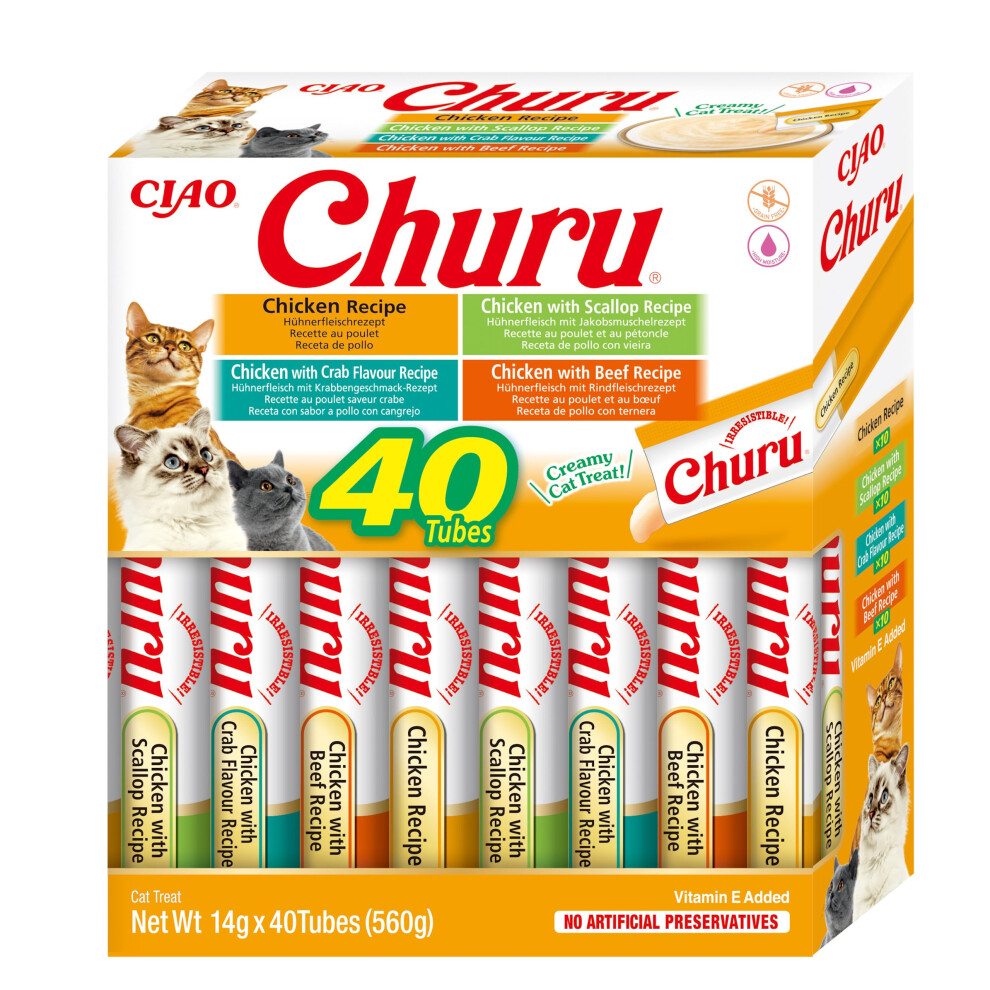 Churu by INABA Cat Treat - Chicken Variety Box - 1 Pack (40 x 14g total) / Soft & Creamy Cat Treat, Delicious & Healthy