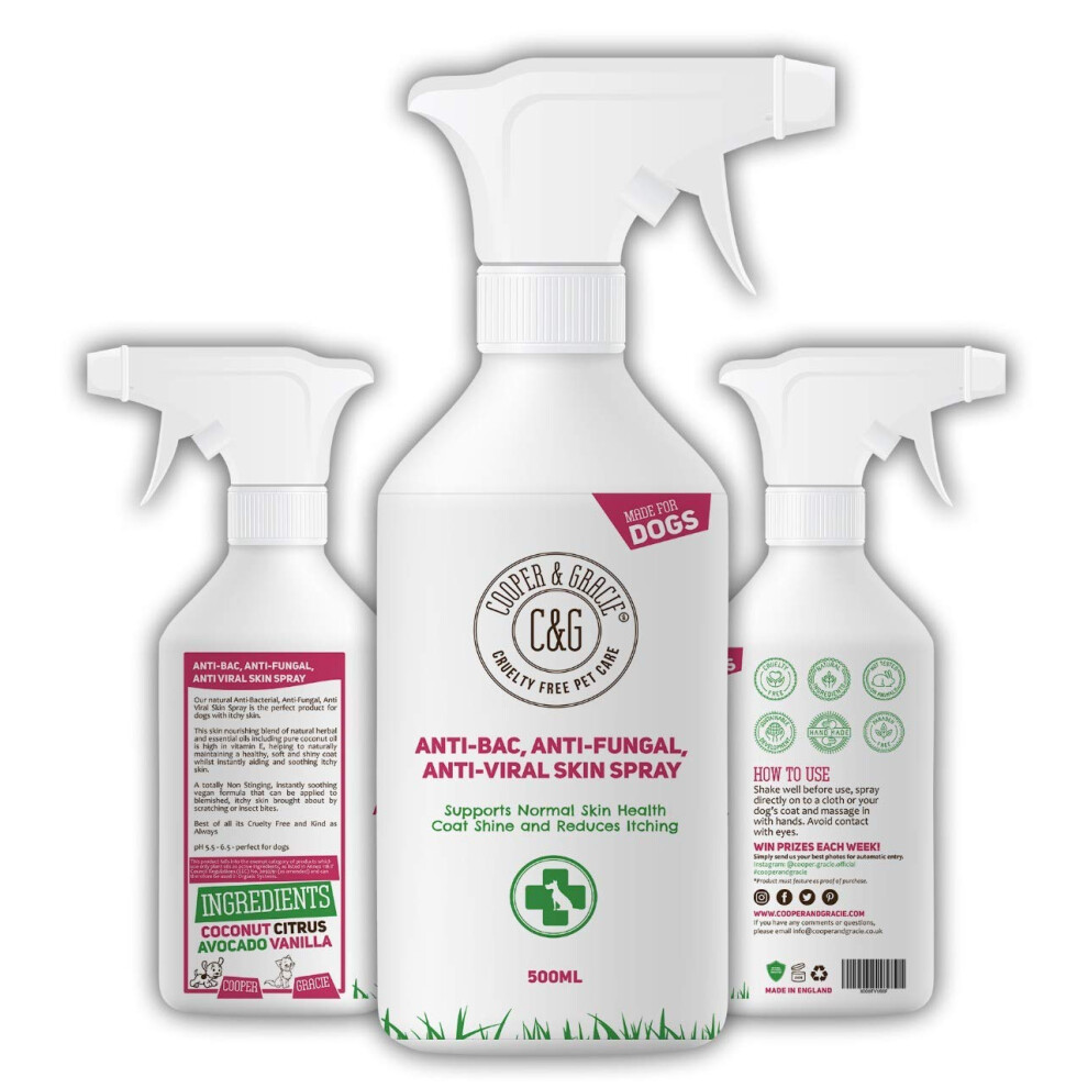 Cooper And Gracie Antibacterial Anti-Fungal Itchy Dog Spray | Itch Soothing | Animal Skin Itch 500Ml
