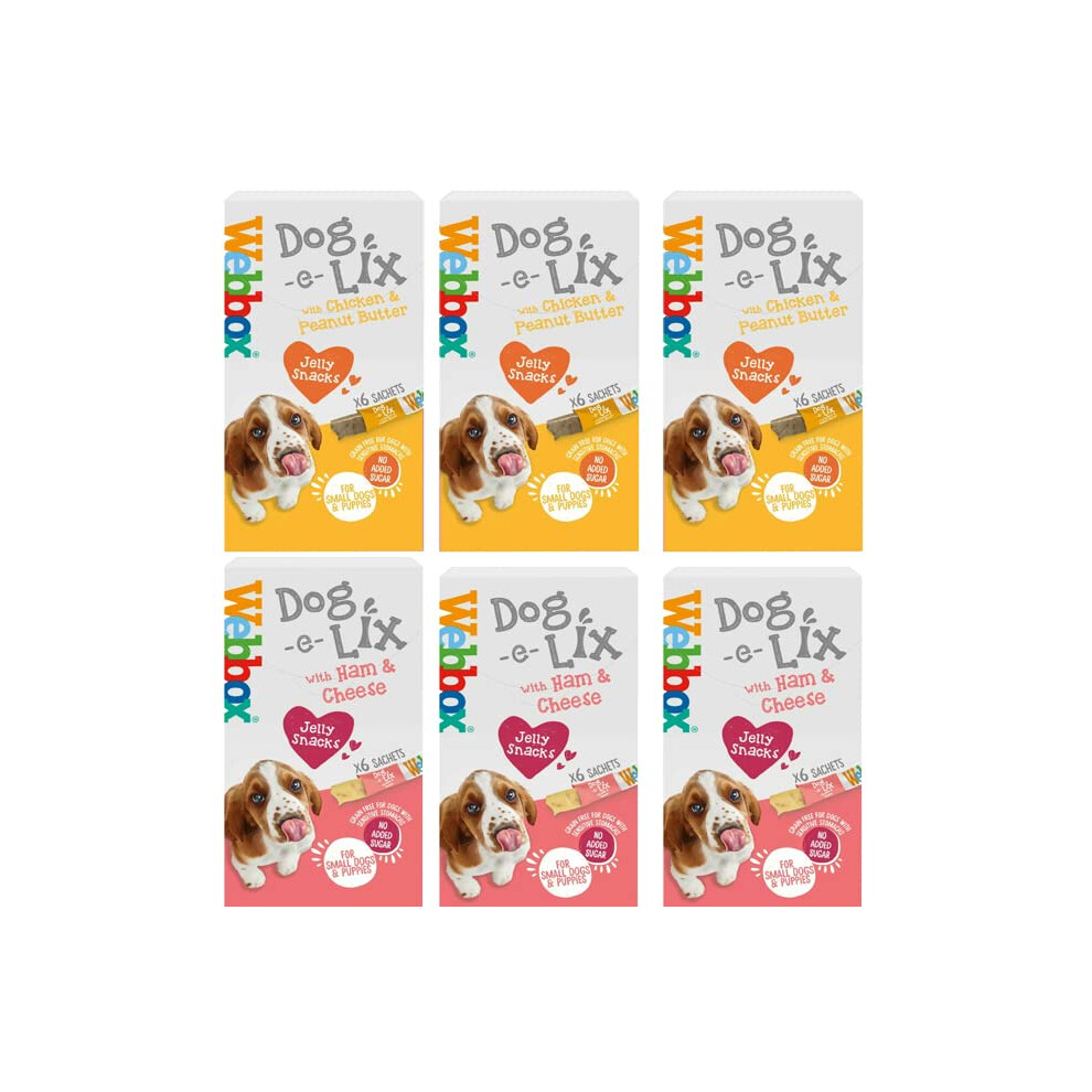 Webbox Dog-e-Lix Treats Variety Pack Chicken & Peanut Butter, Ham & Cheese Jelly Treats (36 Treat Sachets) (Mixed