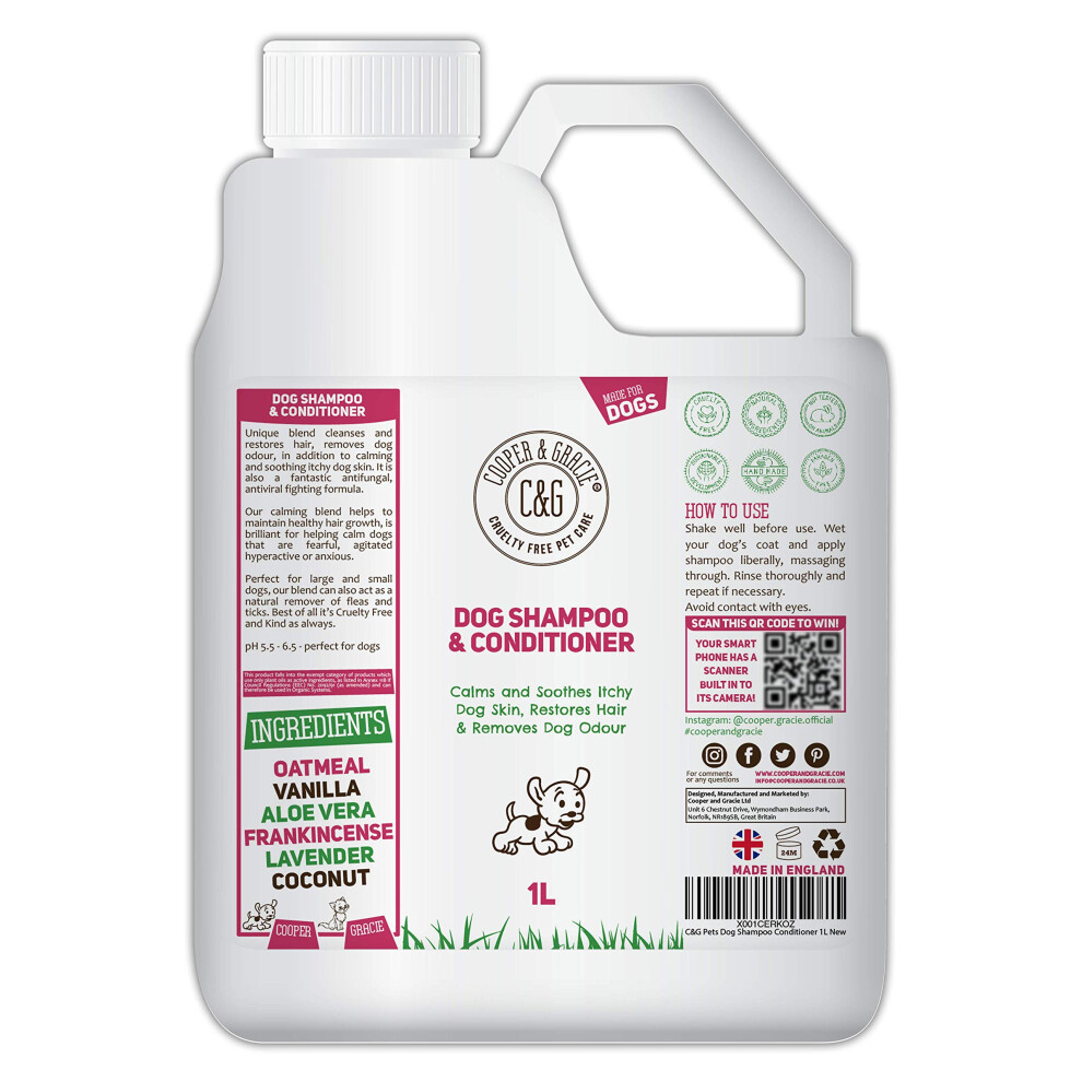 Dog Shampoo & Conditioner 1L | Anti-Bacterial Anti-Fungal | Calms & Soothes Itchy Dog Skin | Restores Hairs | Remove Bad