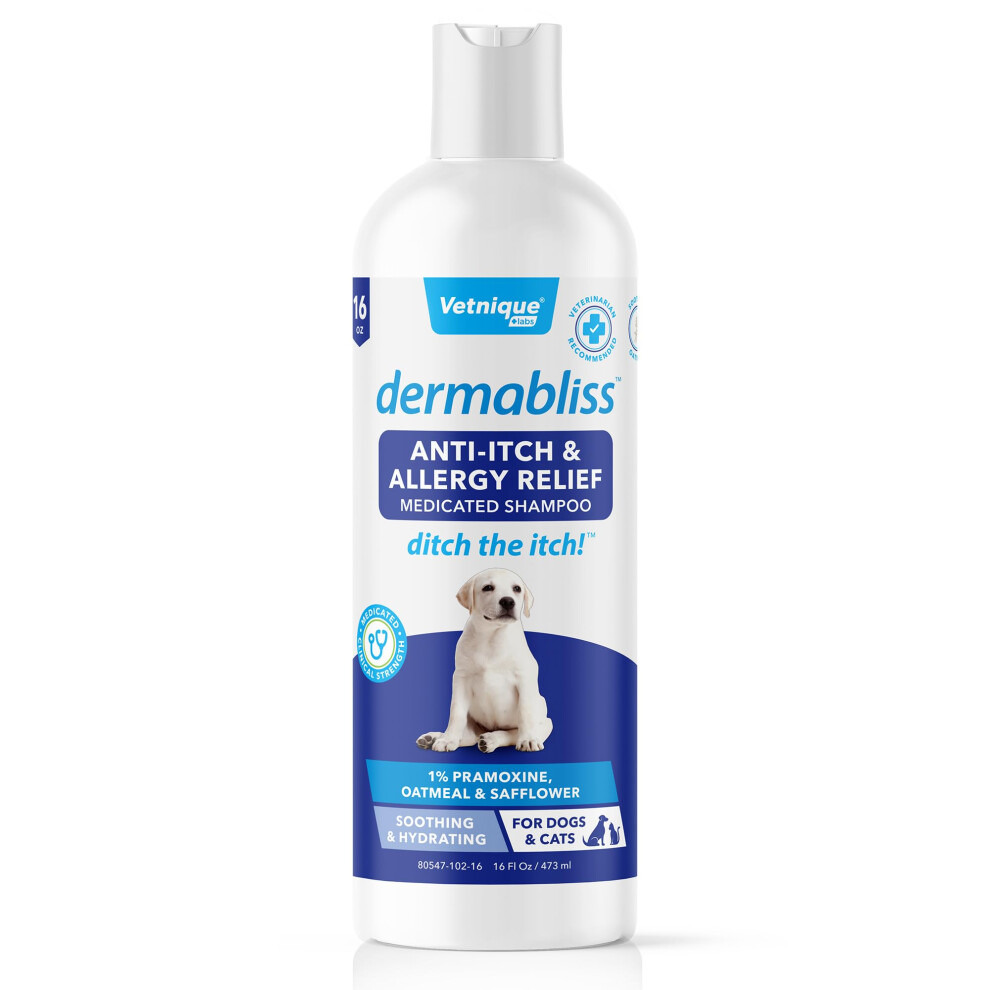 Dermabliss Anti Itch & Allergy Relief Medicated Dog Shampoo for Allergies and Itching with 1% Pramoxine HCL, Safflower
