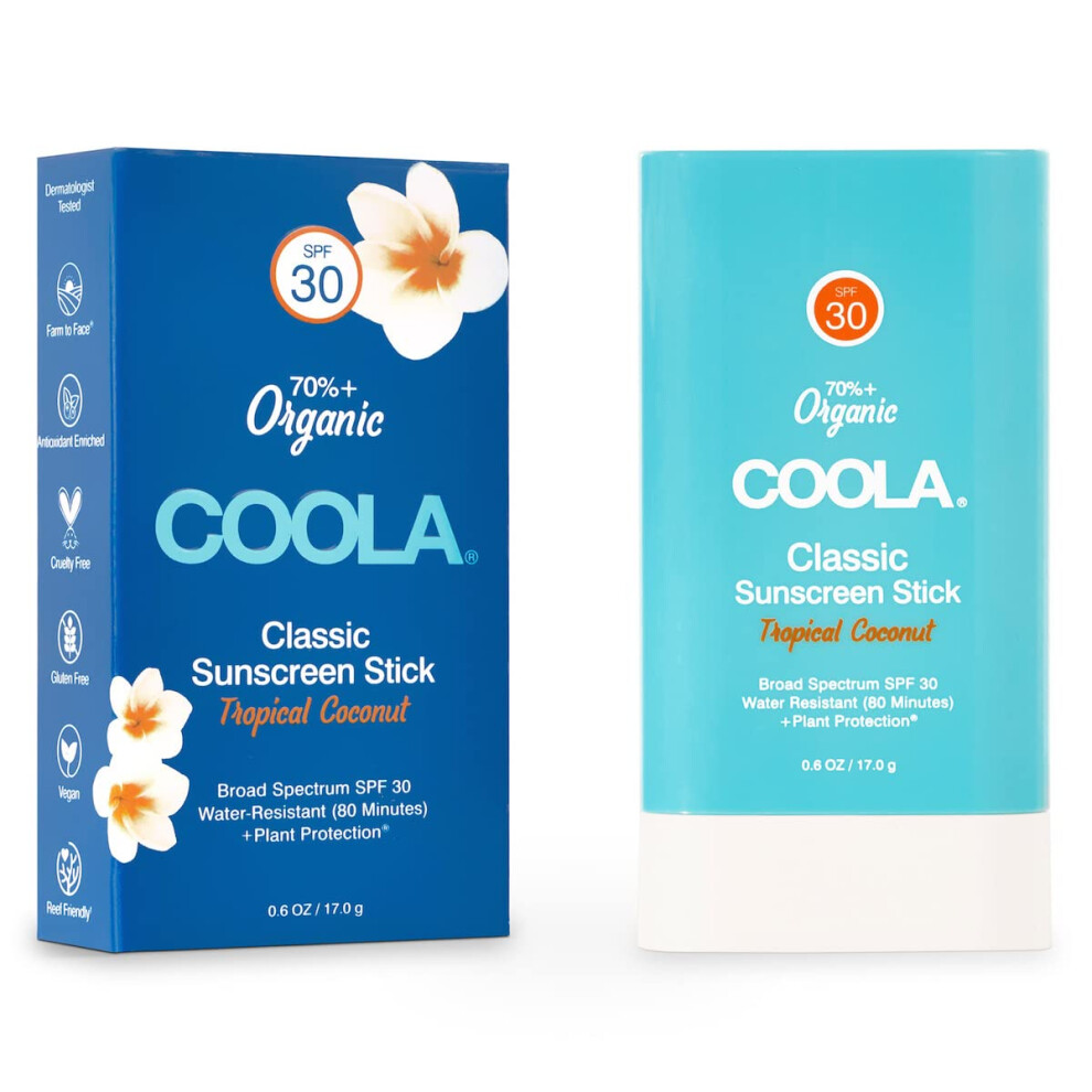 Coola Classic Stick Spf 30, 70 Percent + Organic Sunscreen With Broad Spectrum Uva/Uvb Protection, Water Resistant And Non