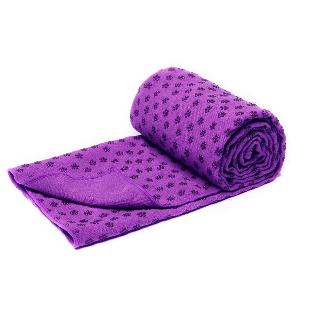 Non Slip Yoga Mat Towels With Carrying Bag, Extra Long Dot Grip Bikram Yoga Mat Towel Purple 