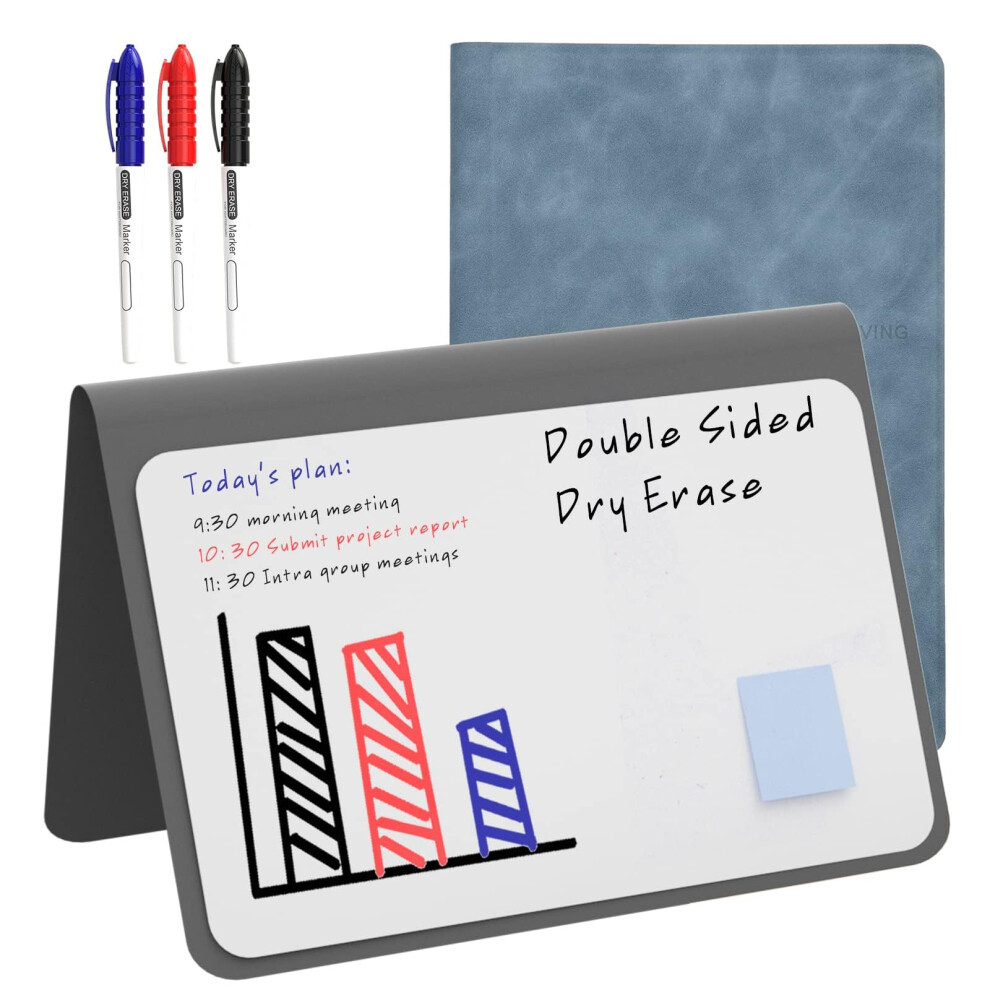 Dry Erase Small Whiteboard A5 Notepad, Mini Desk White Boards with Erasable Pens, 21 x 34 cm Double Sided Portable Memo