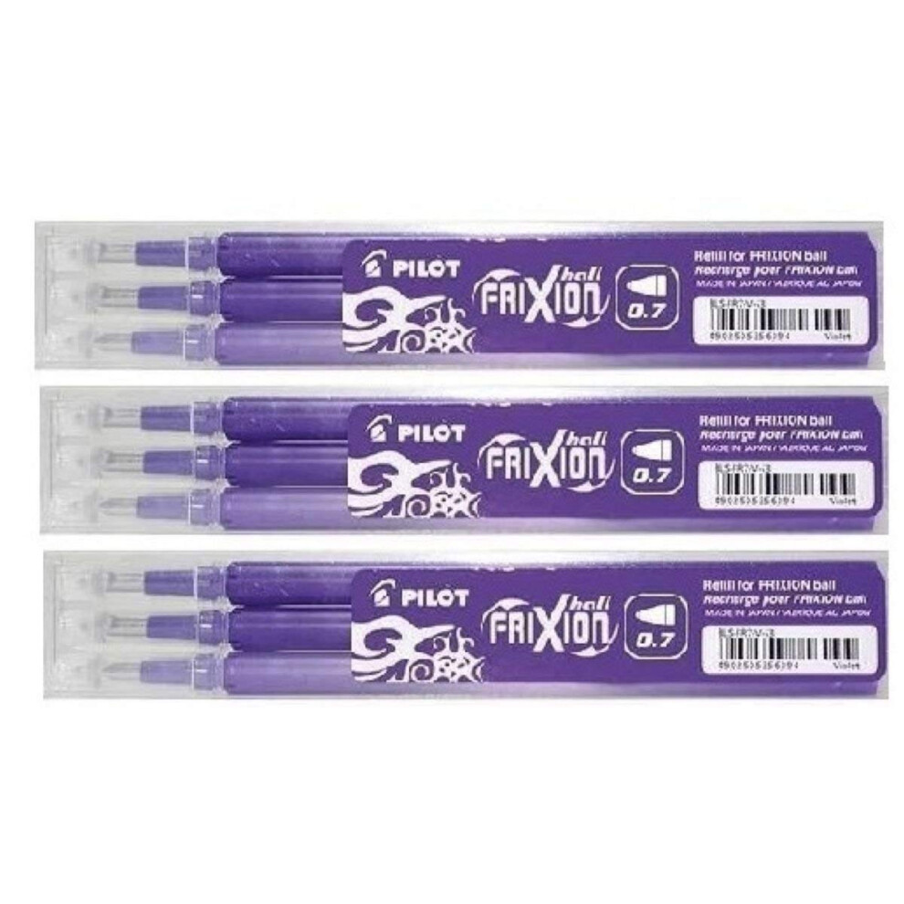 Purple / Violet Frixion Rollerball Erasable Pens Pen Refills Replacement Spare Ink BLS-FR7 (Pack Of 3 - 9 Refills)